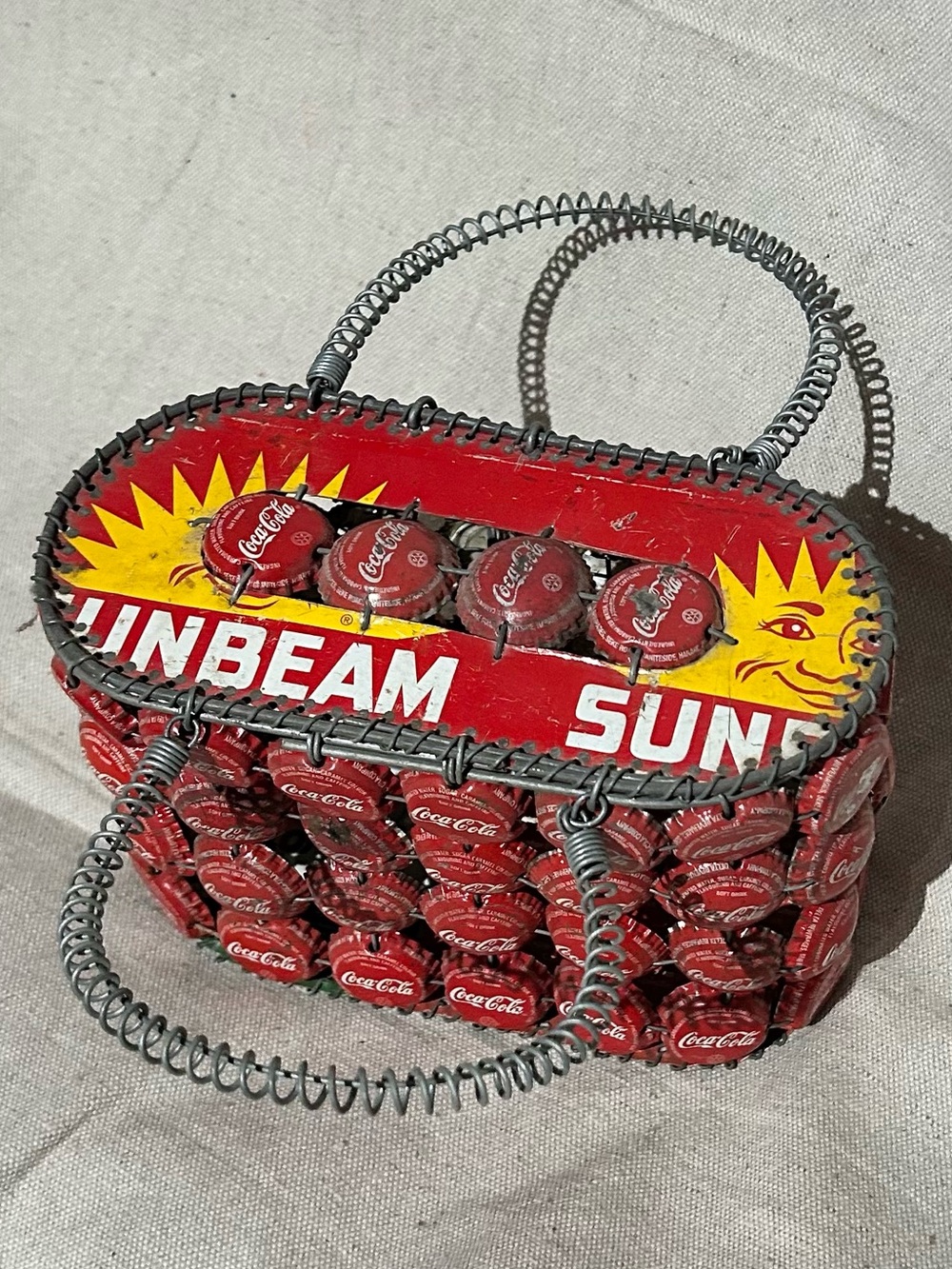 Folk art Coke bottles cap basket/purse
